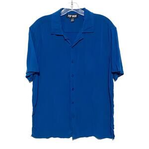 Pop Man Blue Button Down Shirt Mens L Short Sleeve Preppy Casual Retro Office
